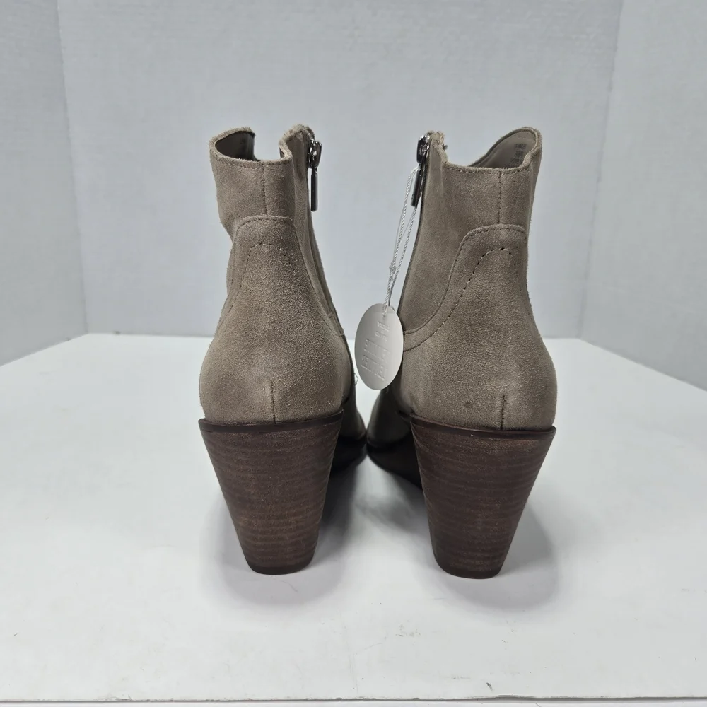 Lucky Brand Wadier Taupe Suede Wedge Ankle Cowboy Boots Booties Women's Size 9
